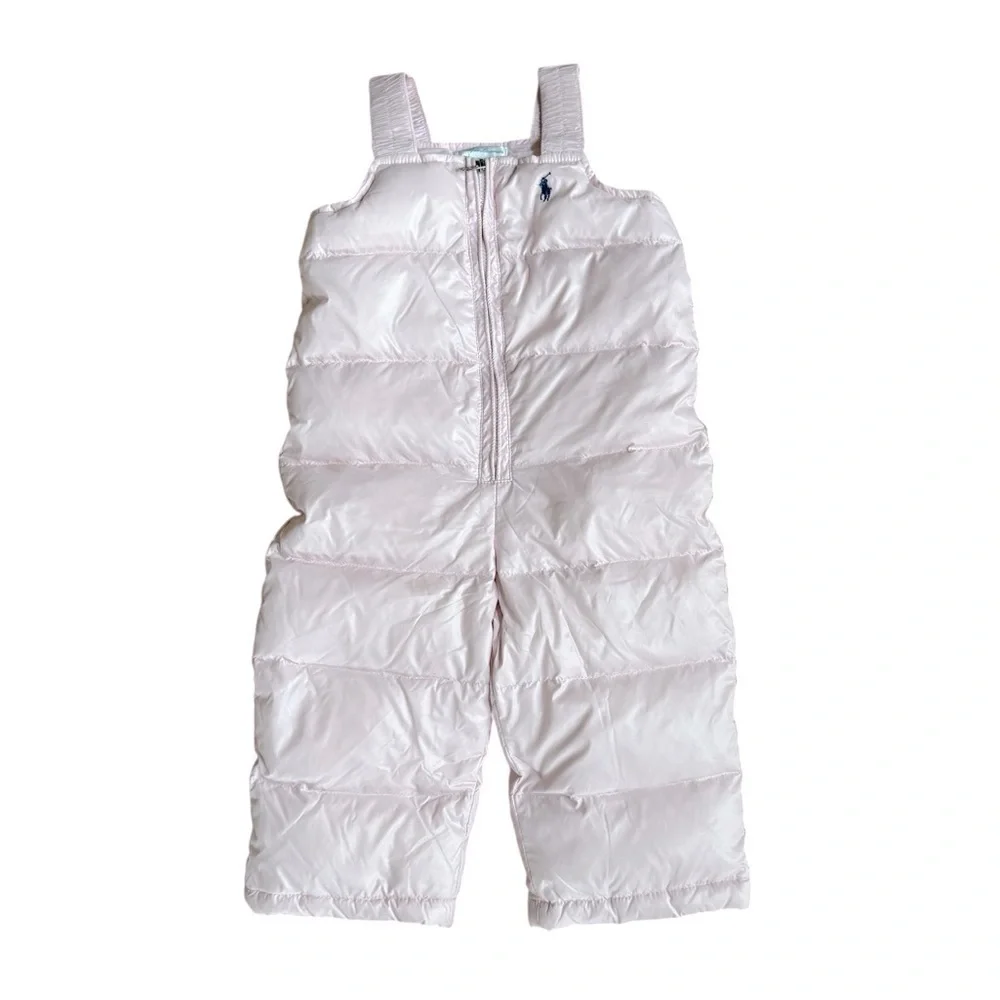 Ralph Lauren Pink Snowsuit Bib Baby Girl 9M White Duck Down Filler